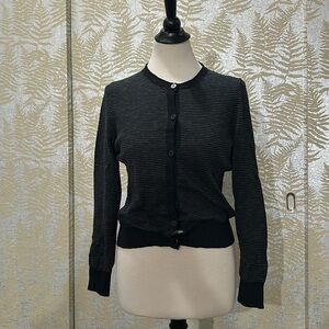 Eileen Fisher mini stripe linen and cotton cardigan